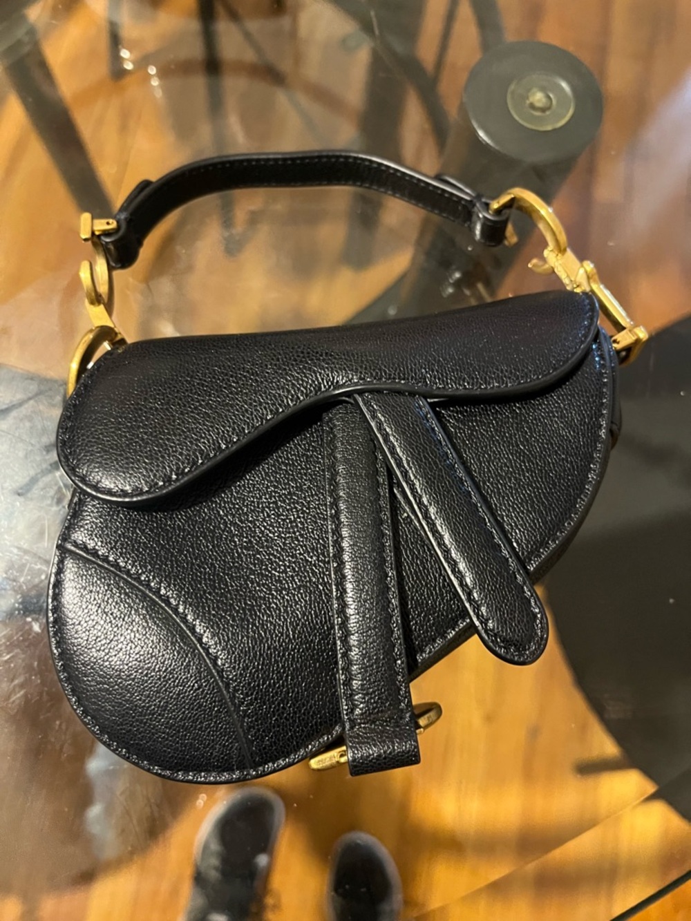 Dior Black Saddle Bag with Gold 'D' Charm - Picture 2 of 7